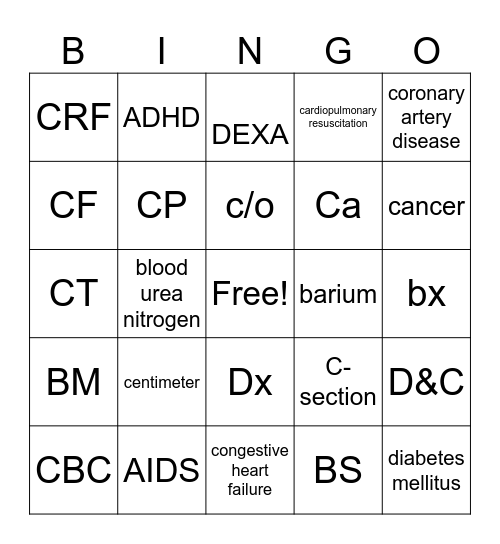 A-C BINGO Card