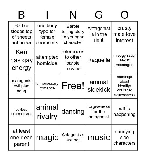 Barbie Bingo Card