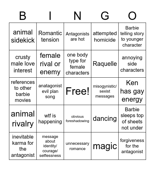 Barbie Bingo Card