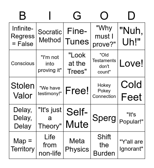 God Ain't Real: Prove Me Wrong Bingo Card