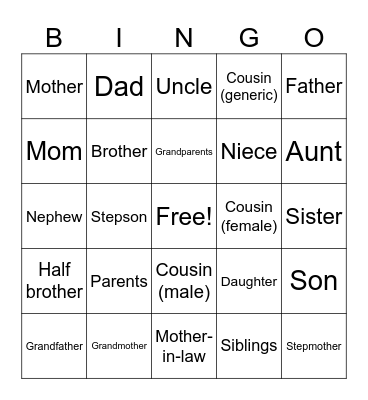 Family Signs Bingo Card