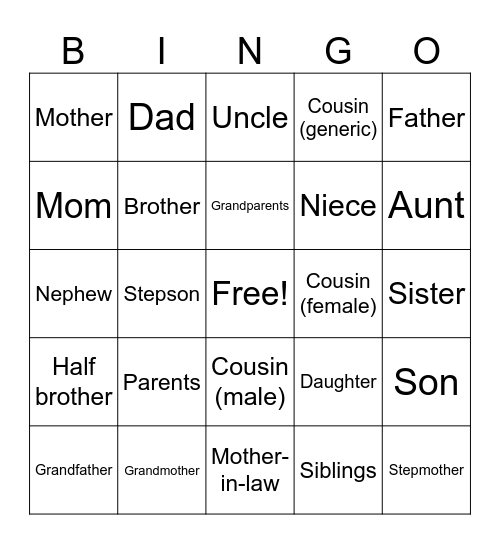 Family Signs Bingo Card