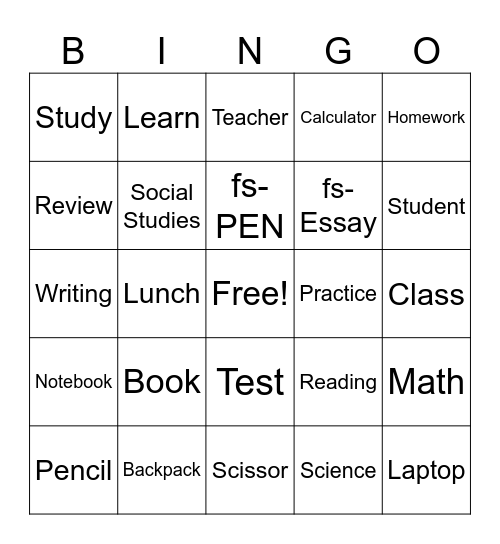 School-related Signs Bingo Card