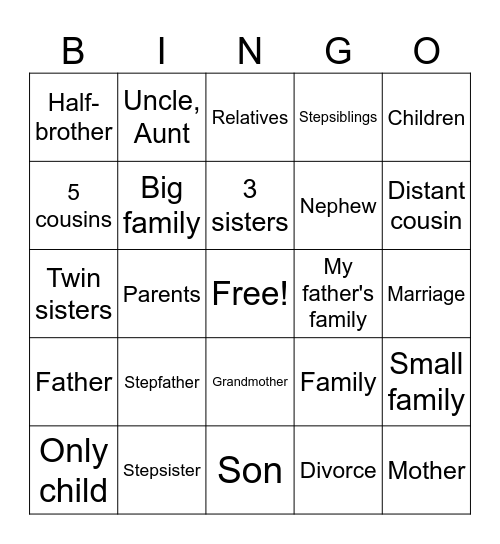 Family Signs II Bingo Card