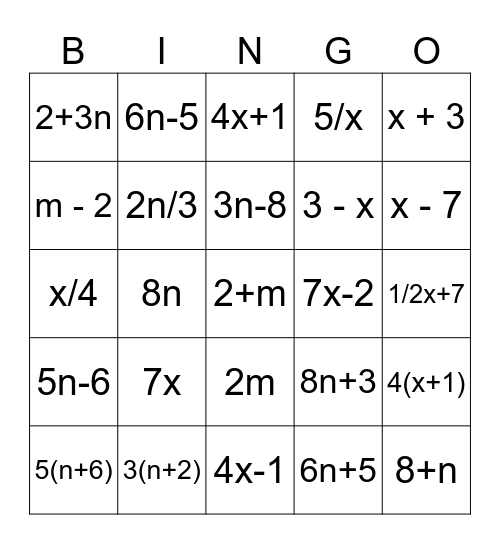 Translate Expressions Bingo Card