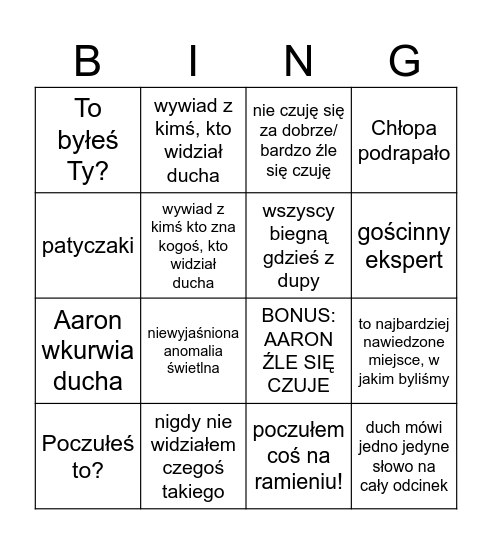 Łowcy Duchów Bingo Card