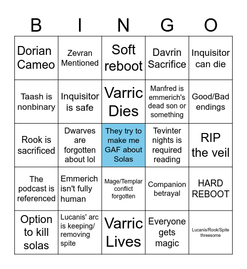 DATV Predictions Bingo Card