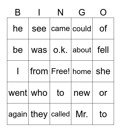 26 Bingo Card
