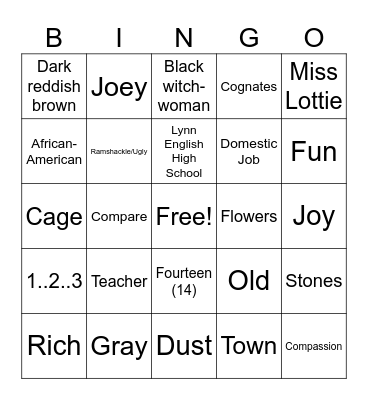 Marigolds Bingo Card