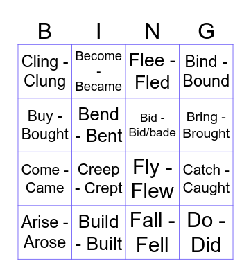 Present - Past Verbs BINGO Card