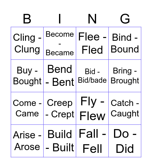 Present - Past Verbs BINGO Card