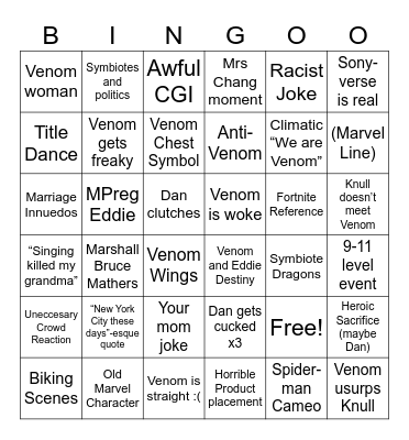 Venom Bingo Card