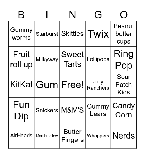 Candy Bingo Card