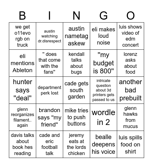 BYO BINGO Card