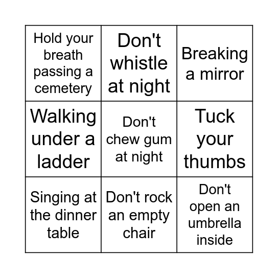 Superstition Bingo! Bingo Card