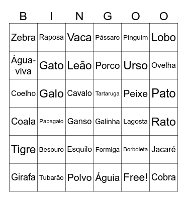 ANIMALS Bingo Card