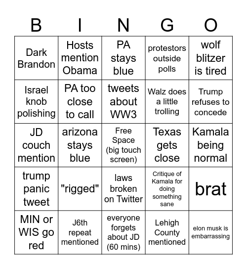 Election Day Meme Bingo Card