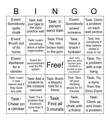 Climbing BINGO Card