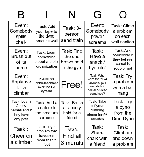 Climbing BINGO Card