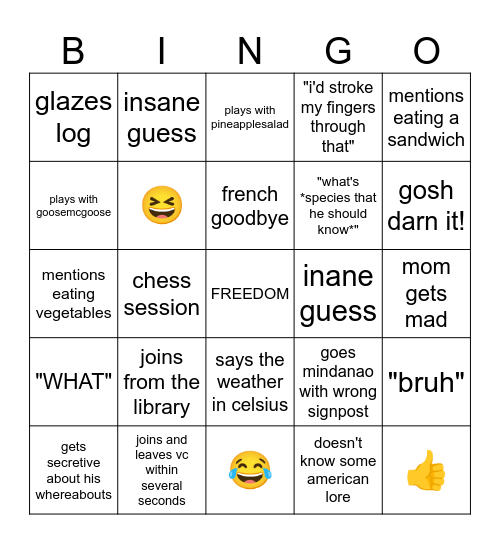 alpha Bingo Card