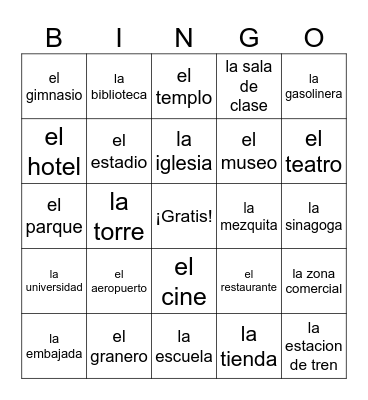 Edificios y Lugares (Buildings and Places) Bingo Card