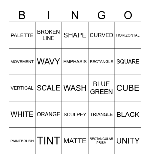 ART STUFF TO KNOW Bingo Card