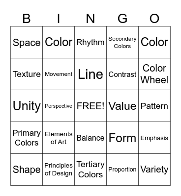 Art Terms Bingo Card