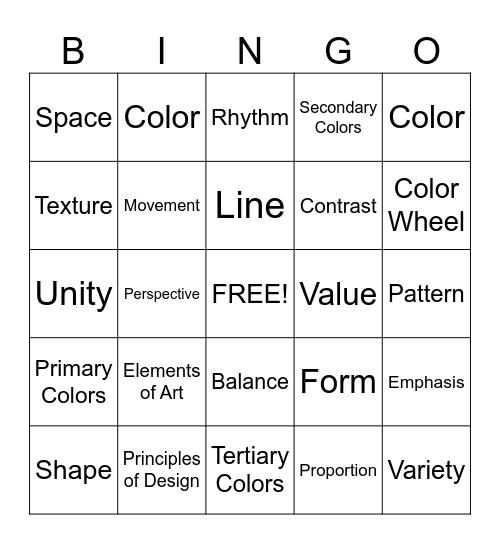 Art Terms Bingo Card