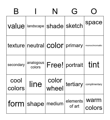 MS Art I Bingo Card