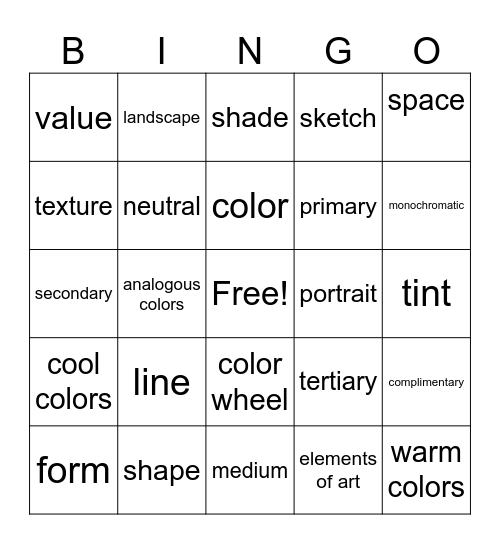 MS Art I Bingo Card