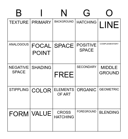 ART I BINGO Card