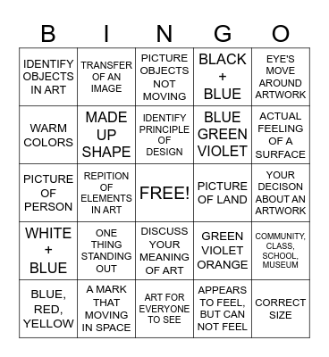 ART BINGO REVIEW Bingo Card