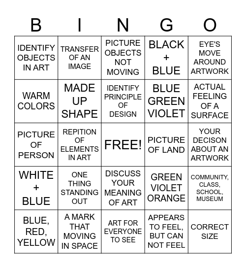 ART BINGO REVIEW Bingo Card