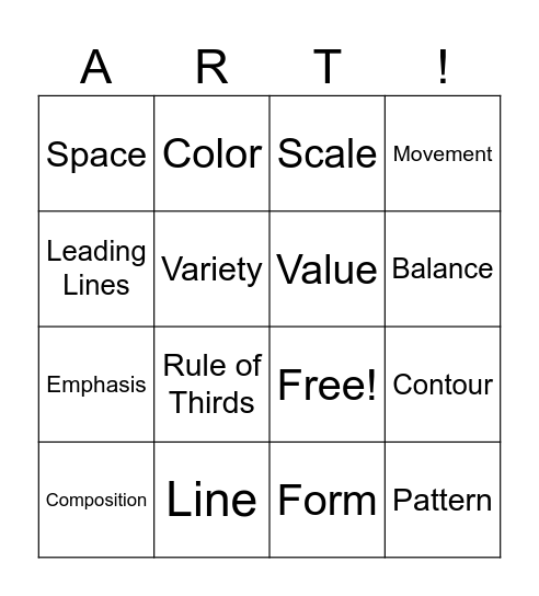 Elements and Principles of Art Bingo Card