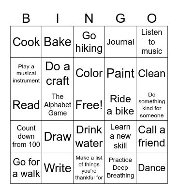 COPING SKILLS Bingo Card