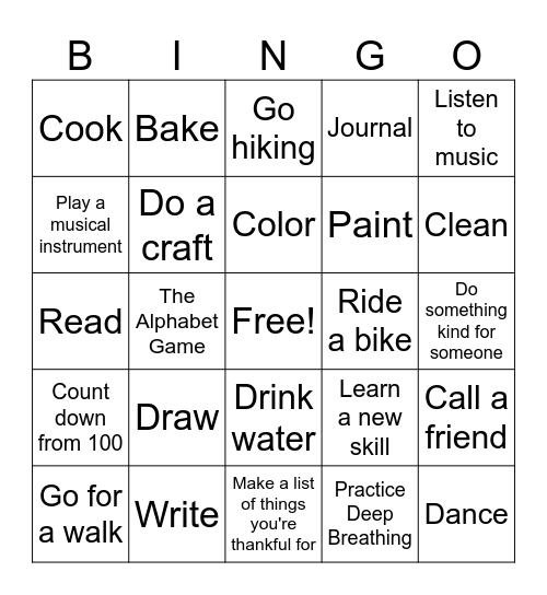 COPING SKILLS Bingo Card