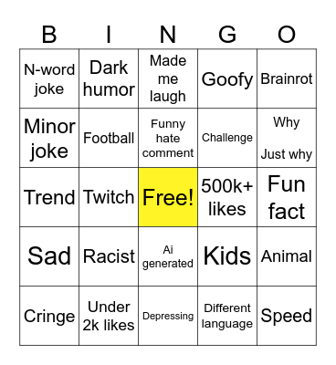 Instagram Bingo Card