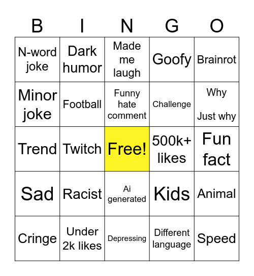 Instagram Bingo Card