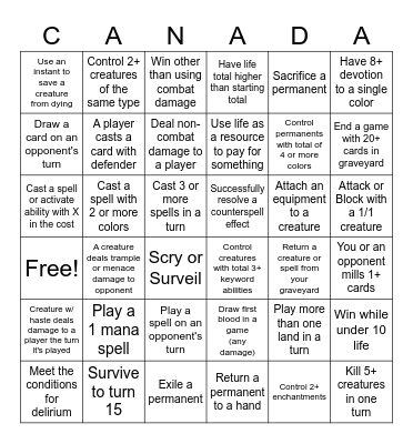 Canadian Lowlander Bingo Card