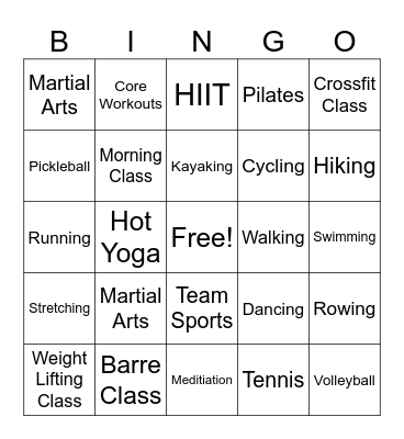 Fitness Bingo Card