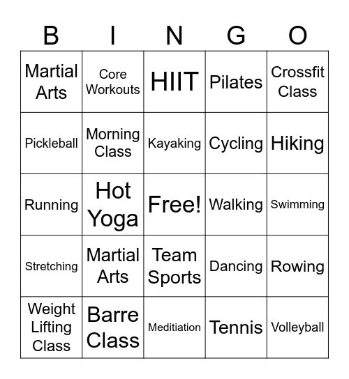Fitness Bingo Card