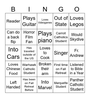 Fall Retreat 2024 Bingo Card