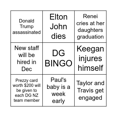 DG Support 2024 Bingo Card