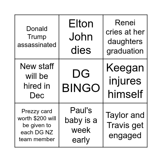 DG Support 2024 Bingo Card