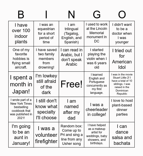 Untitled Bingo Card