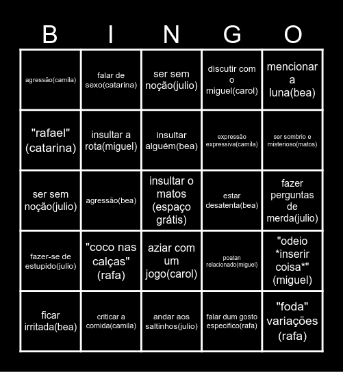 Pau bingo Card