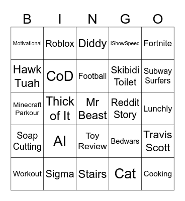 Shorts Bingo Card