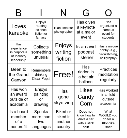 DEAN-GO Bingo Card