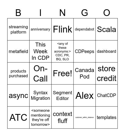 CDP Bingo Card