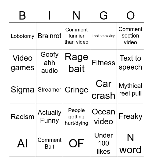 IG Reels Bingo Card